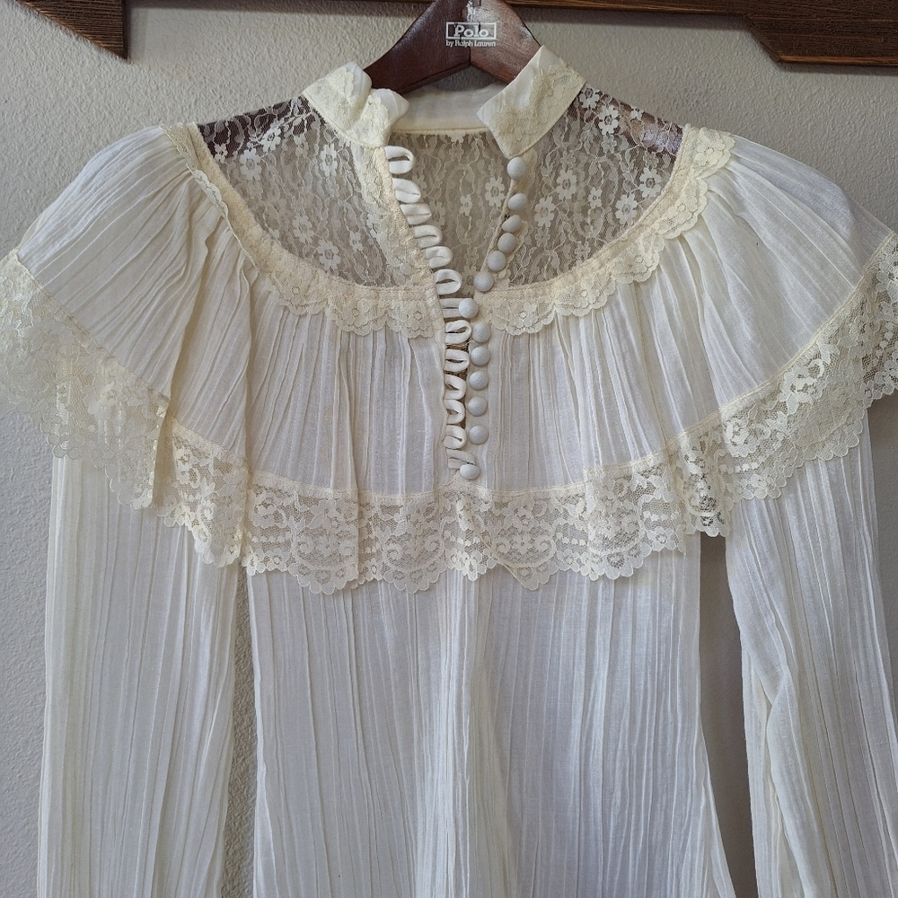 Jessica's Gunnies Gunne Sax Vintage 1970's Ivory Lace Long Sleeve Blouse Size 5 - Picture 4 of 9